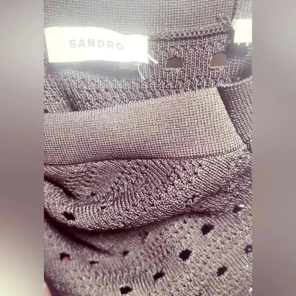 Sandro black wedding prom fringe flapper knitted  crochet strappy dress 38 - Picture 4 of 6